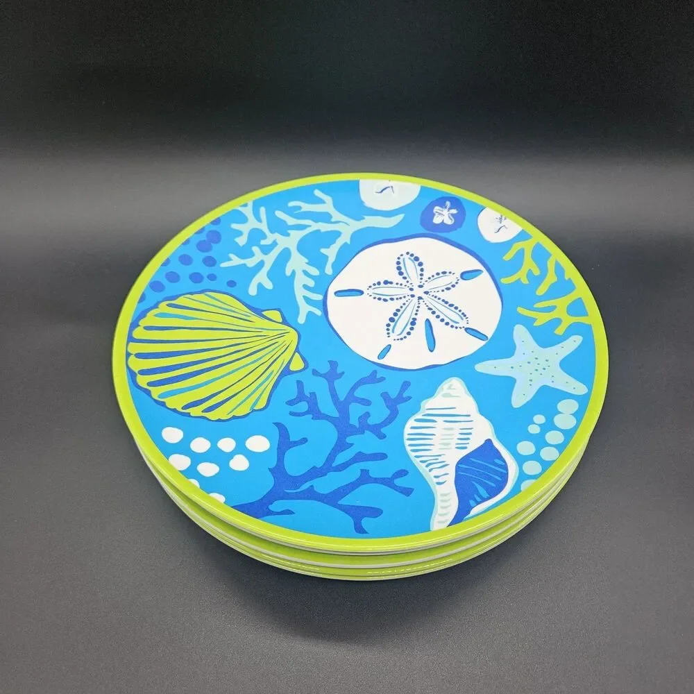 6PC Sea Life Melamine Dinner Plates Seashells Coastal Picnic Party Beach Summer